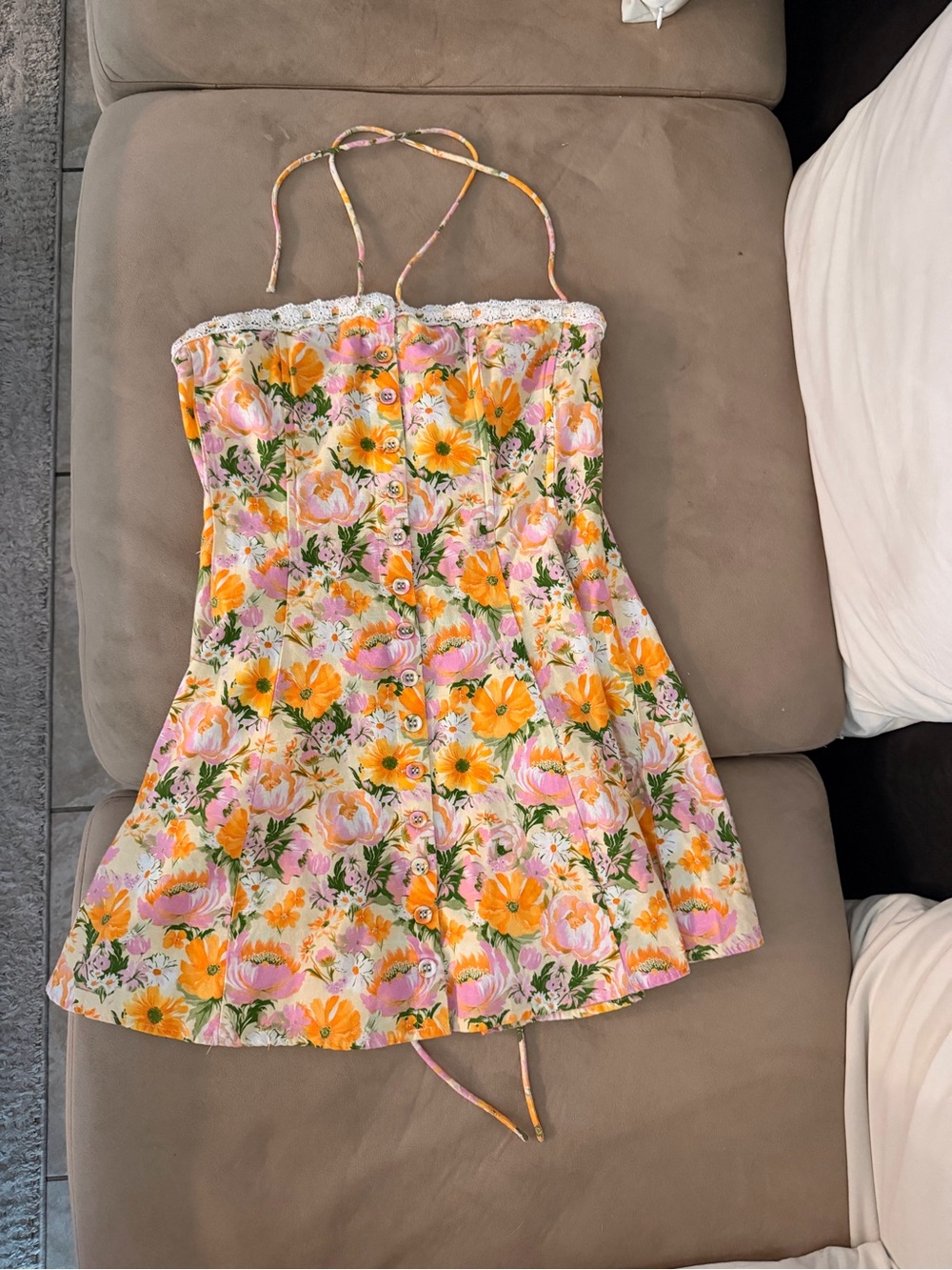 Glamorous Pink and Yellow Floral Mini Dress